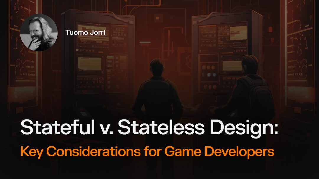 Stateful v. Stateless design piece cover image displaying two engineers working on a complex server architecture 