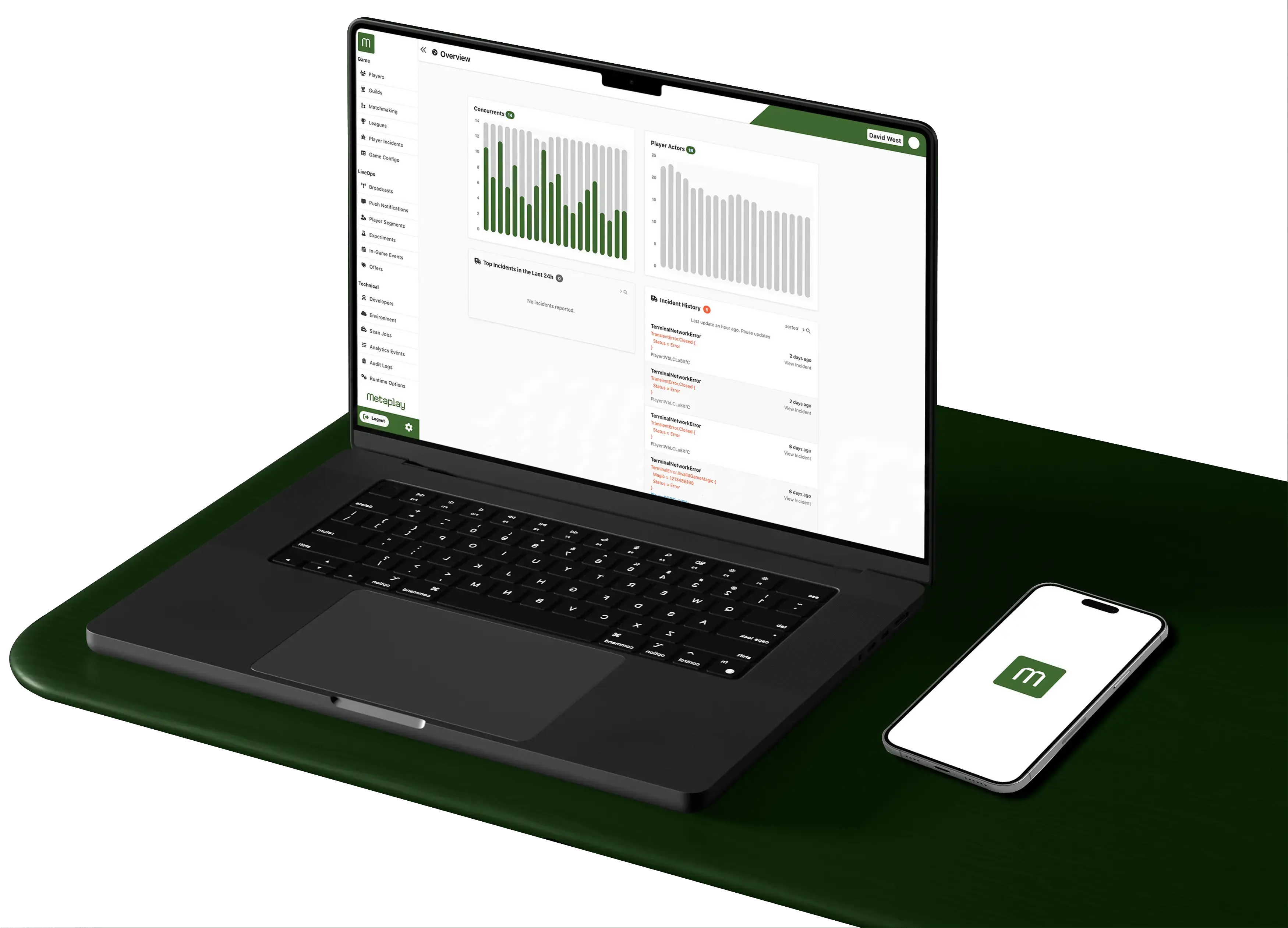 Metaplay Dashboard on laptop and phone